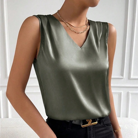 Sleeveless tank top satin professional work wear black - Picture 6 of 8